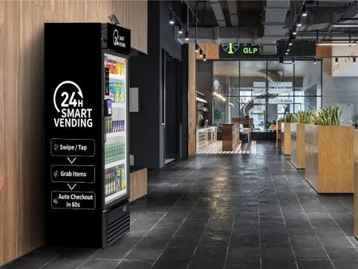 Epic Amenities single-door smart market in a modern corporate office lobby