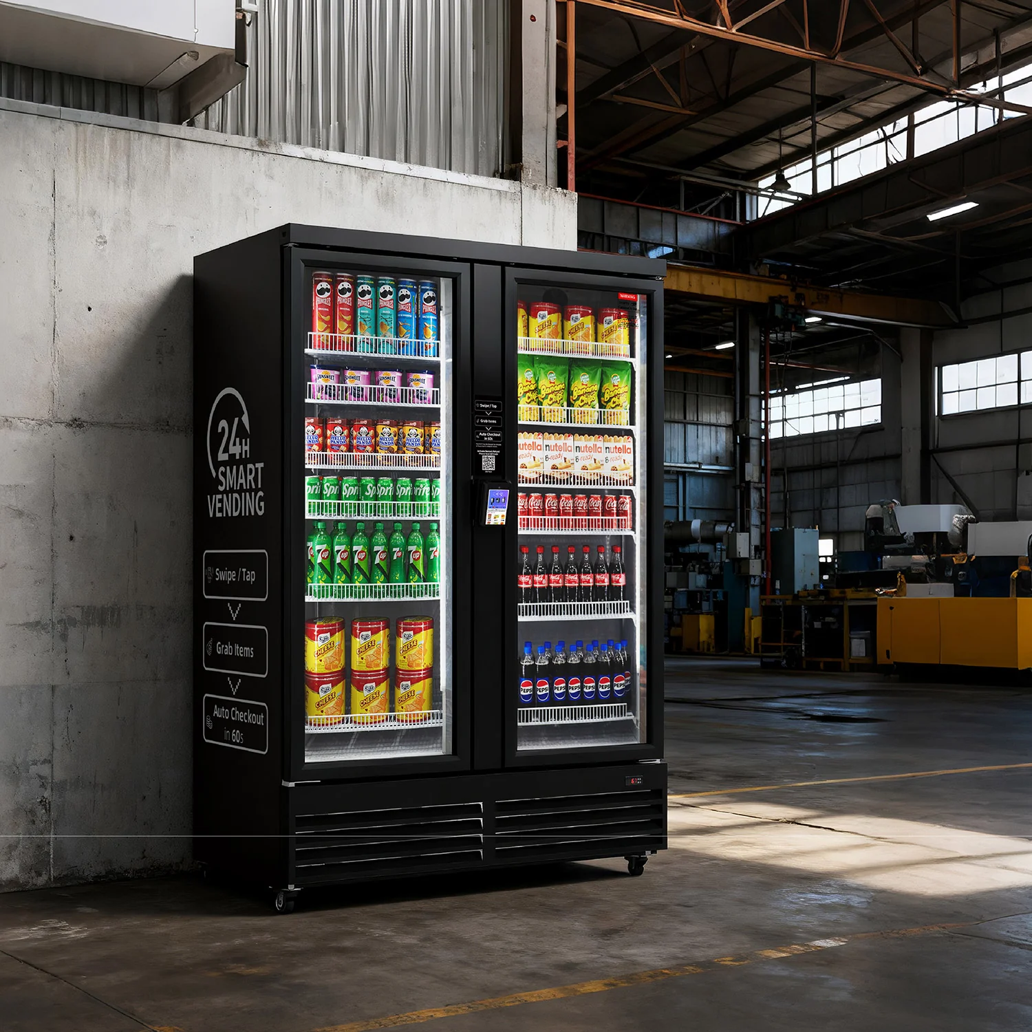 Epic Amenities double-door market in an industrial warehouse